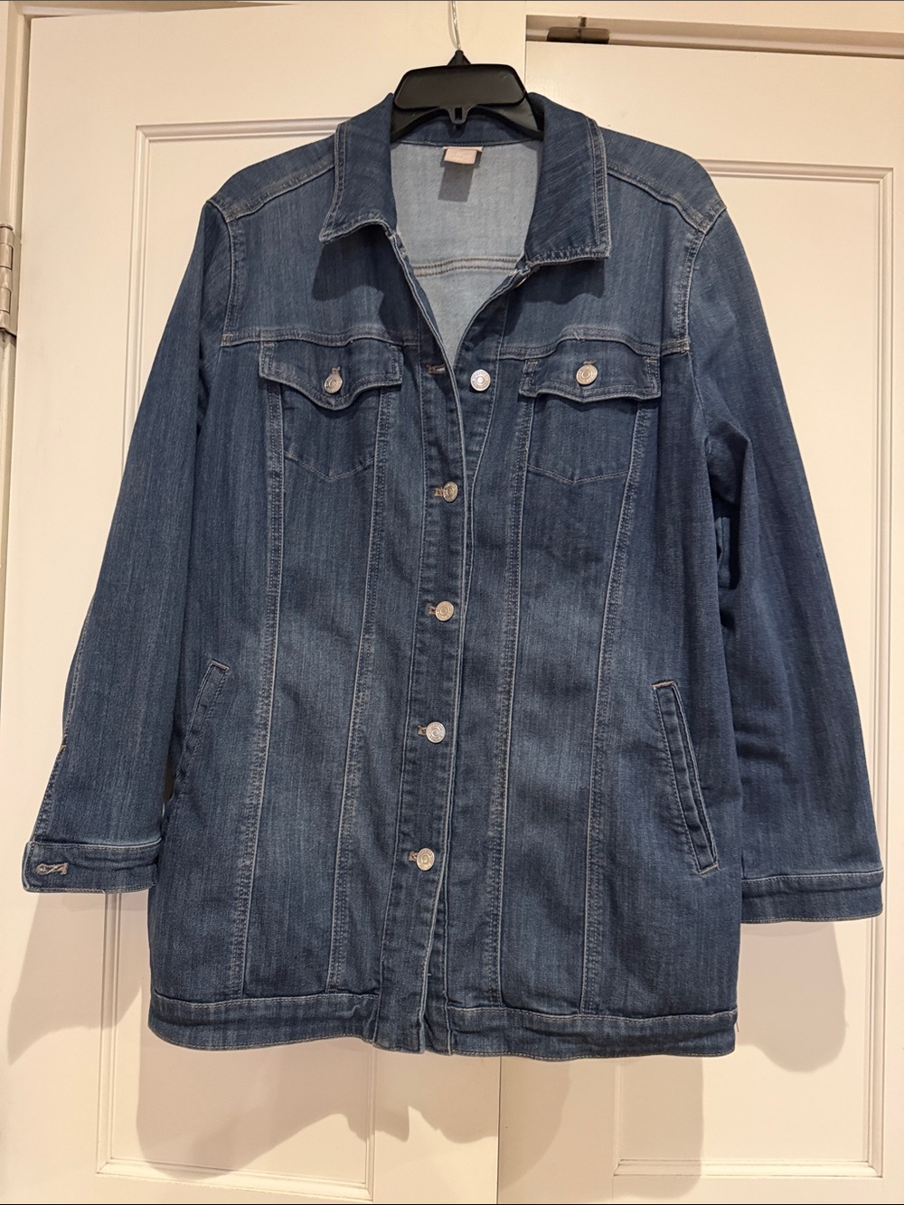 Chico's Mid-Blue Long Denim Jacket